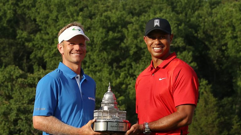 Billy Hurley III with Tiger Woods after maiden tour victory at Congressional  