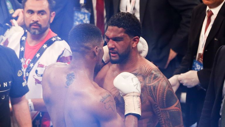 Anthony Joshua with Dominic Breazeale afterwards