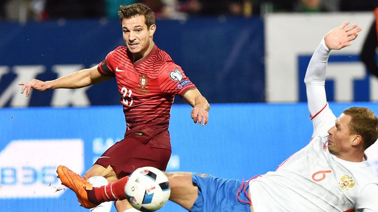 Cedric (L) in action for Portugal in a recent friendly with Russia