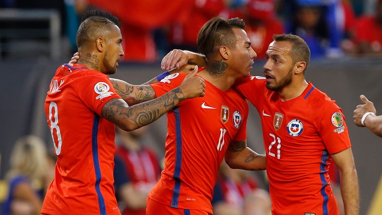 Eduardo Vargas celebrates after scoring for Chile