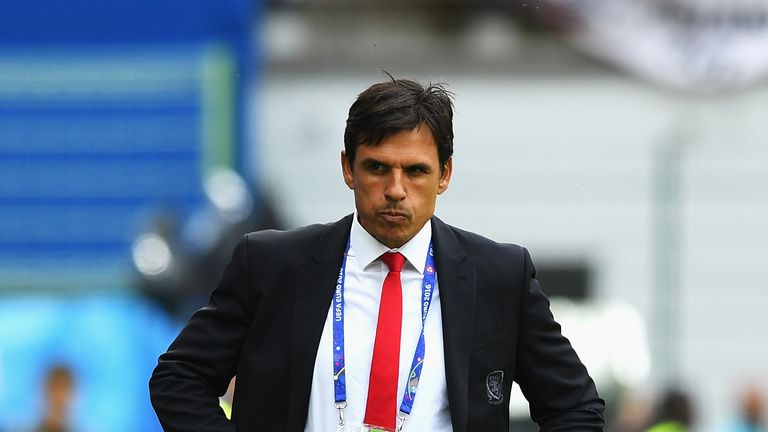 LENS, FRANCE - JUNE 16: Chris Coleman manager of Wales looks on during the UEFA EURO 2016 Group B match between England and Wales at Stade Bollaert-Delelis