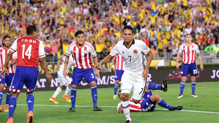 Carlos Bacca celebrates after opening the scoring