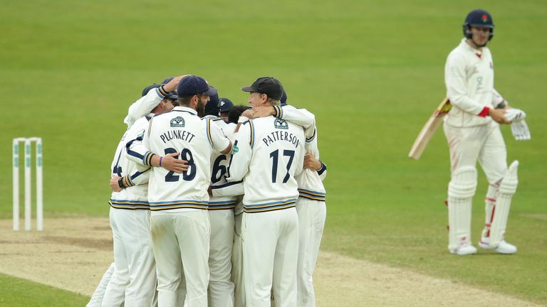 Yorkshire celebrate their win over Lancashire