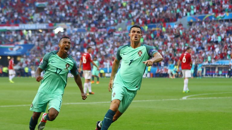 Cristiano Ronaldo celebrates after scoring for Portugal
