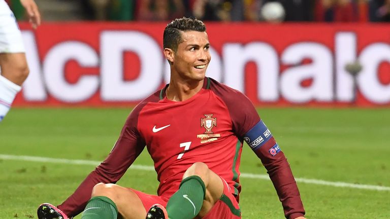 Portugal's forward Cristiano Ronaldo looks over during the Euro 2016 group F football match between Portugal and Iceland at the Geoffroy-Guichard stadium i