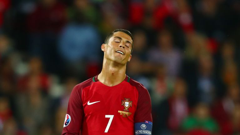 PARIS, FRANCE - JUNE 18:  Cristiano Ronaldo of Portugal reacts during the UEFA EURO 2016 Group F match between Portugal and Austria at Parc des Princes on 