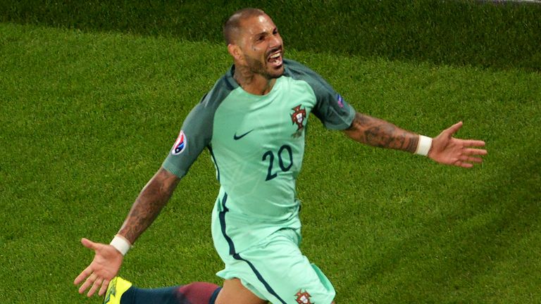 Portugal's forward Ricardo Quaresma celebrates after scoring an extra-time winner against Croatia