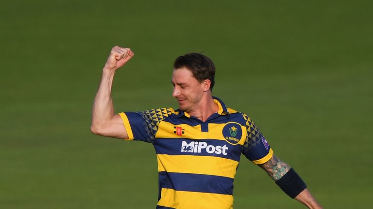 CARDIFF, WALES - JUNE 03:  Glamorgan bowler Dale Steyn celebrates after dismissing Hampshire batsman Gareth Berg during the NatWest T20 Blast match between