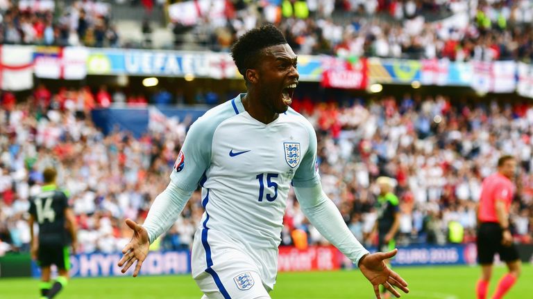Daniel Sturridge celebrates England's second goal 