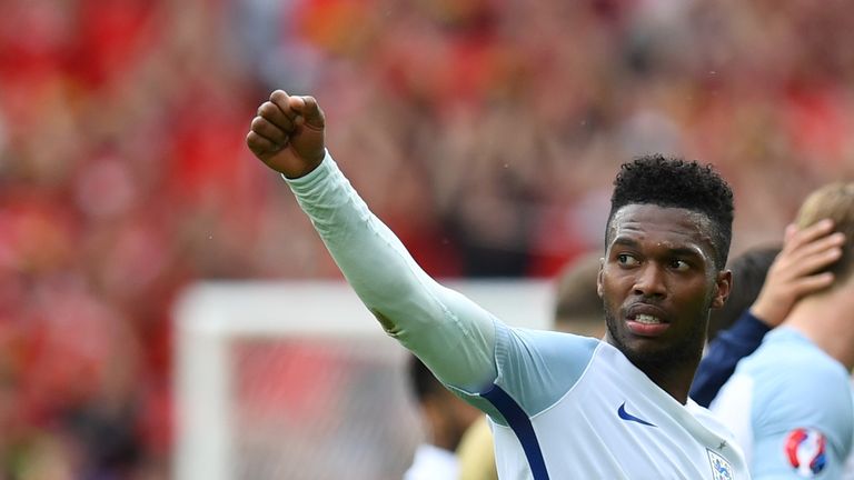 England's forward Daniel Sturridge celebrates after the victory over Wales