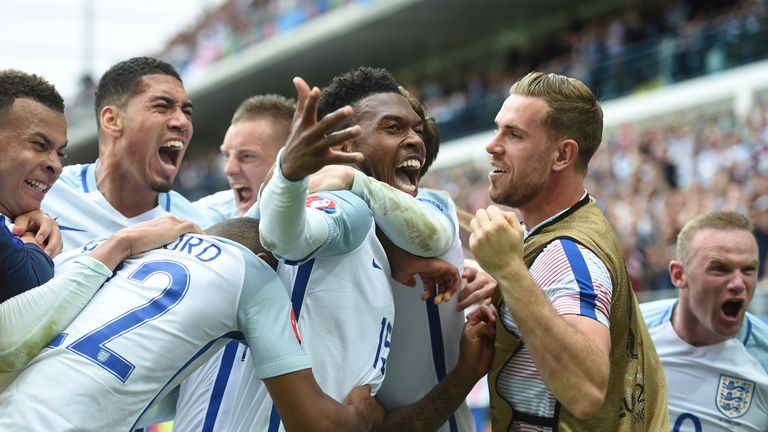England forward Daniel Sturridge celebrates 