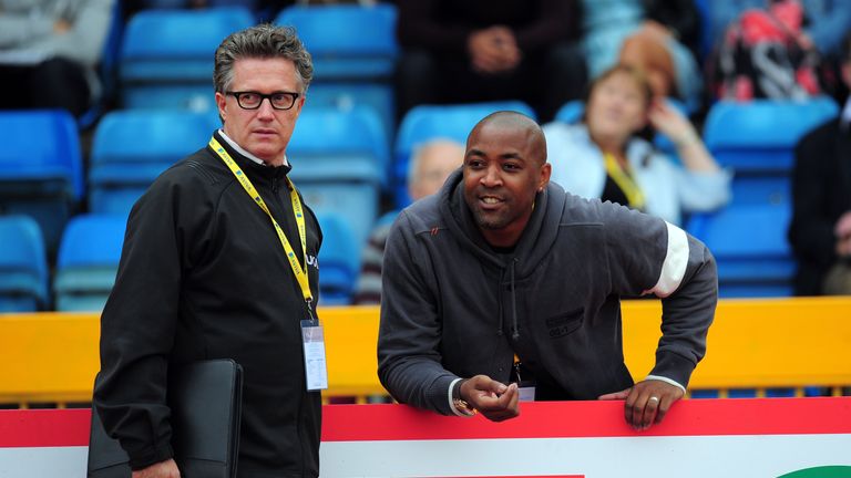 BIRMINGHAM, ENGLAND - JULY 29:  British Athletics head coach Charles Van Commenee chats with ex Great Britain sprinter Darren Campbell during day one of th