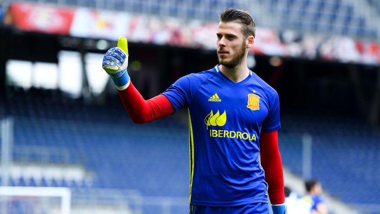 David de Gea of Spain waves to the fans as he leaves the pitch