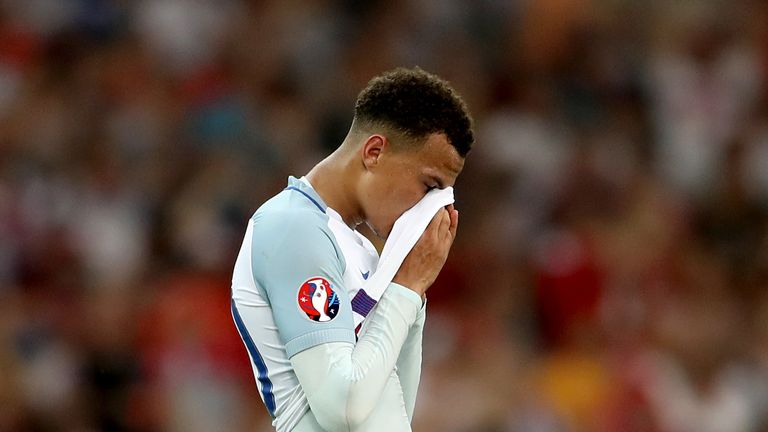 England's Dele Alli stands dejected at full time during the UEFA Euro 2016, Group B match at the Stade Velodrome, Marseille.