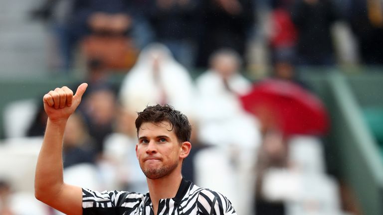 PARIS, FRANCE - JUNE 02:  Dominic Thiem of Austria celebrates victory during the Men's Singles quarter final match against David Goffin of Belgium on day t