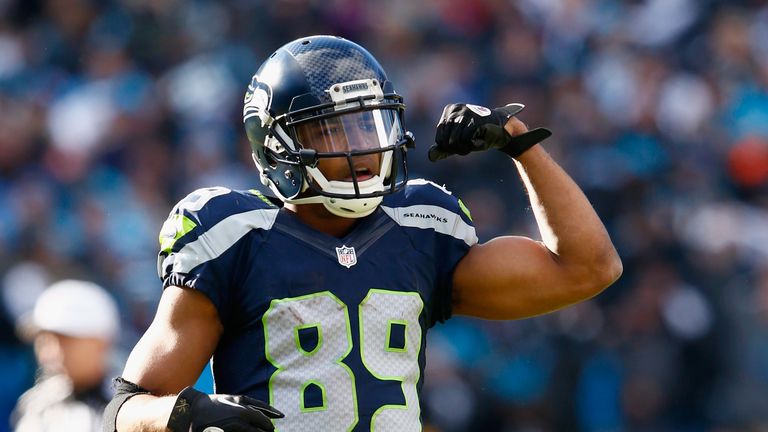CHARLOTTE, NC - JANUARY 17:  Doug Baldwin #89 of the Seattle Seahawks reacts during the NFC Divisional Playoff Game against the Carolina Panthers at Bank o