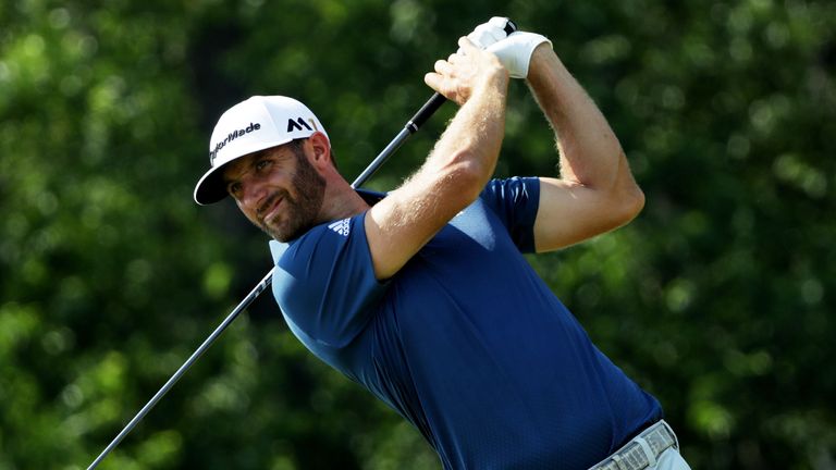 Dustin Johnson of the United States plays his shot from the fourth tee during the final round of the U.S. Open at Oakmont Country Club