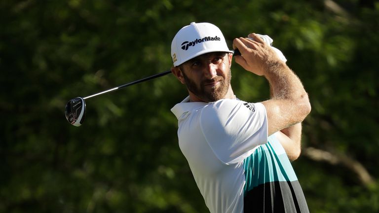 Dustin Johnson hits off the 12th tee during the first round of the FedEx St. Jude Classic