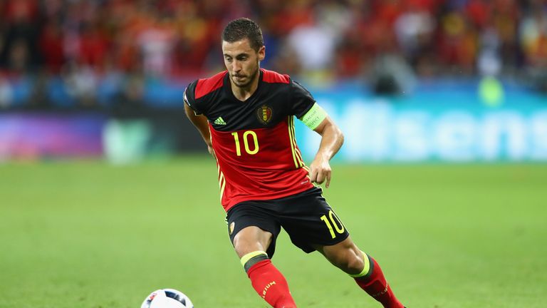LYON, FRANCE - JUNE 13:  Eden Hazard of Belgium in action during the UEFA EURO 2016 Group E match between Belgium and Italy at Stade des Lumieres on June 1
