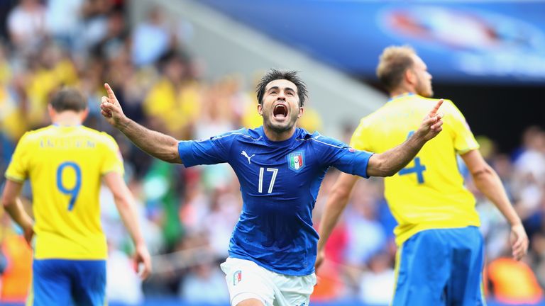 Eder goal celeb, Italy v Sweden, Euro 2016