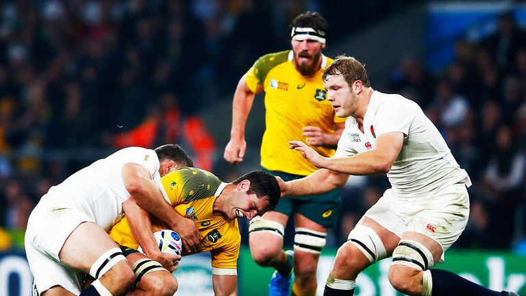 Action from England v Australia in the 2015 Rugby World Cup