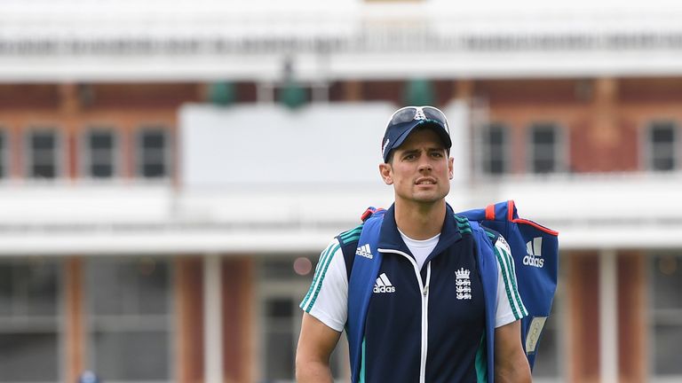 England captain Alastair Cook walks across the field ahead of a net session at Lord's