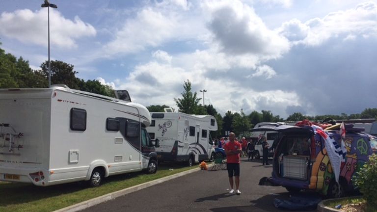 England and Wales fans set up site at a municipal car park in Lens