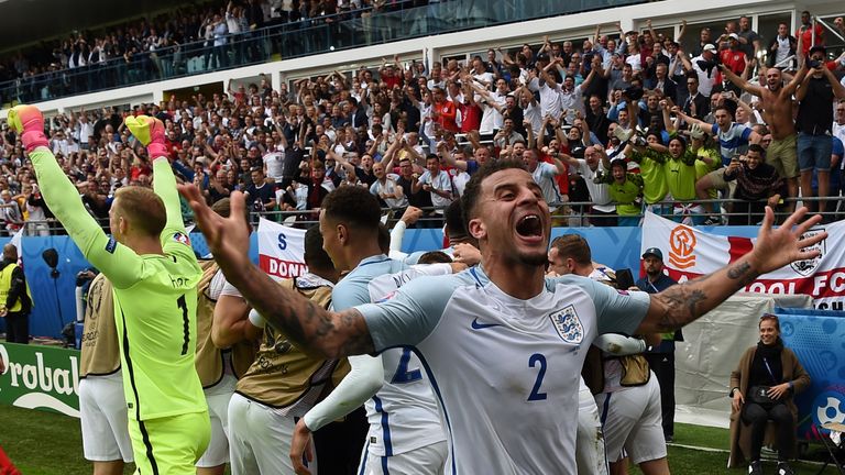 England's defender Kyle Walker celebrates after the victory over Wales