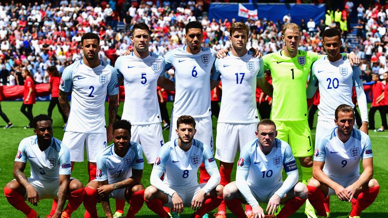 The England team pose for a team photo prior to the UEFA EURO 2016 Group B match between England and Wales at Stade Bollaert-Delel