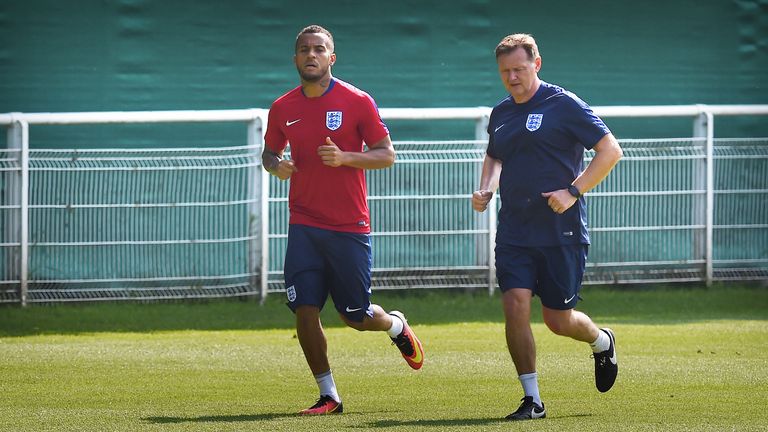 Ryan Bertrand trains with Gary Lewin away from the main England squad