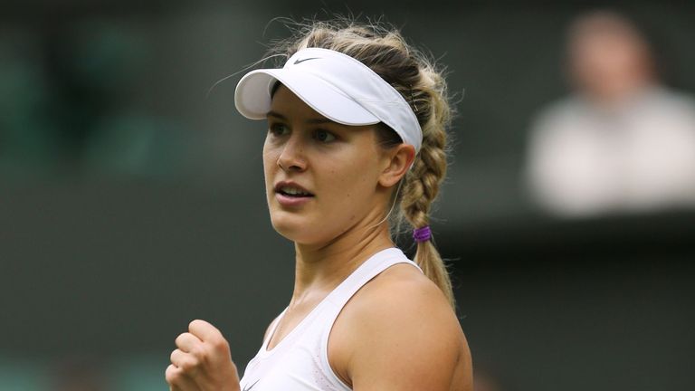 Canada's Eugenie Bouchard celebrates a point against Britain's Johanna Konta during their women's singles second round match on the fourth day of the 2016 