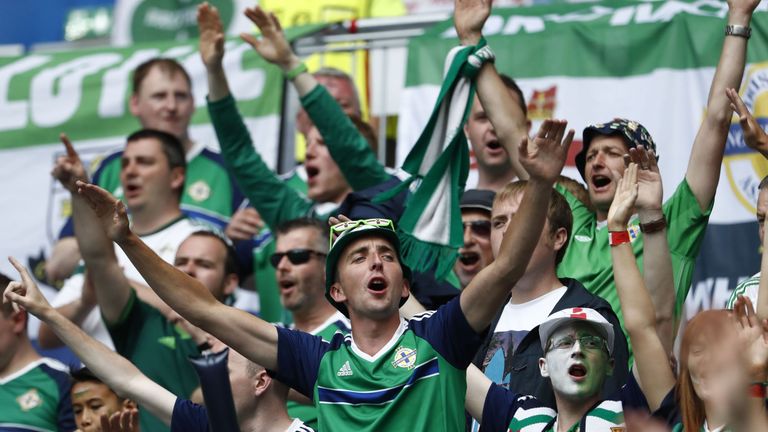 Northern Ireland fans chant as they wait for the start of the Euro 2016 match against Ukraine