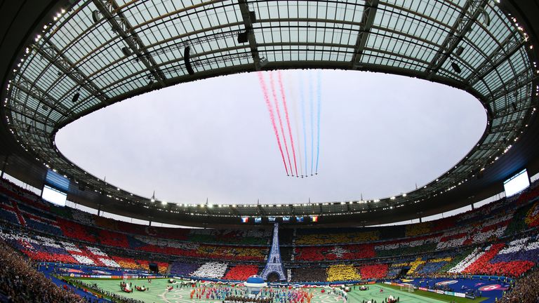 Planes fly overhead prior to kick-off at the Euro 2016 opener
