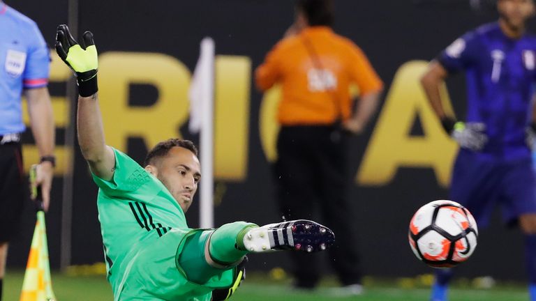 David Ospina of Colombia makes a save during the shootout against Peru