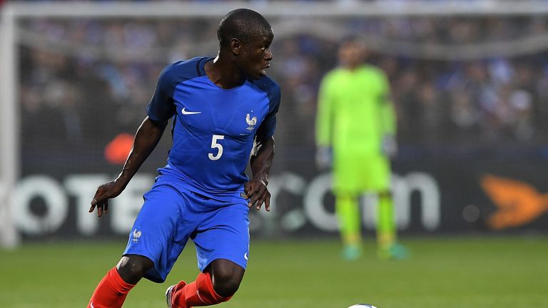 France's midfielder N'Golo Kante drives the ball during the friendly football match between France and Scotland, at the St Symphorien Stadium in Longeville