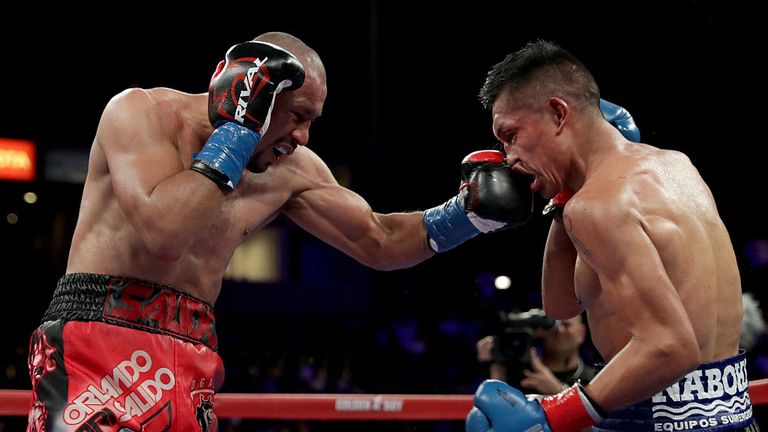 CARSON, CA - JUNE 04:  Orlando Salido (L) throws a right to the head of  Francisco Vargas during their WBC super featherweight championship bout at StubHub