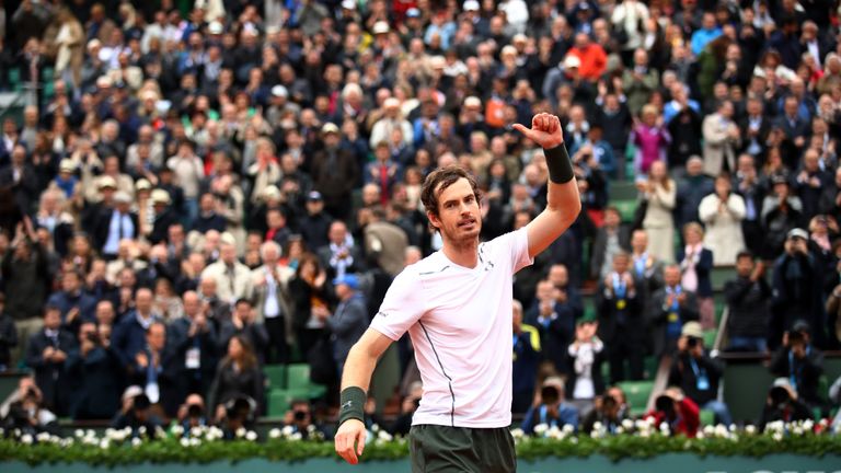 Andy Murray celebrates victory during the Men's Singles semi-final match against Stan Wawrinka