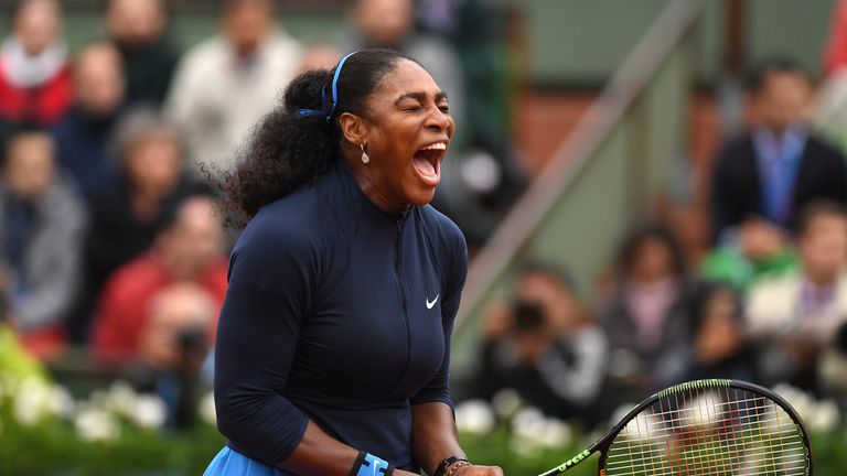 Serena Williams reacts during the quarter-final match against Yulia Putintseva of Kazakhstan 