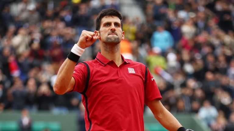 Novak Djokovic celebrates victory during the Men's semi-final match against Dominic Thiem