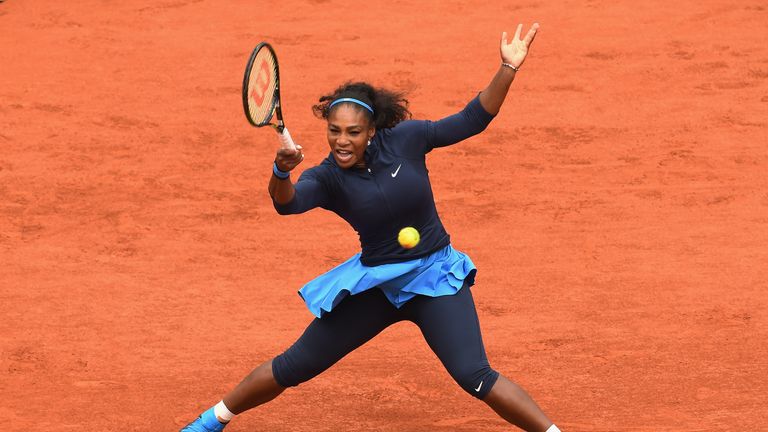 Serena Williams hits a forehand during the Ladies Singles final match against Garbine Muguruza