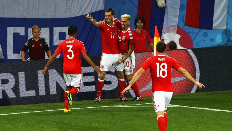 Gareth Bale of Wales celebrates