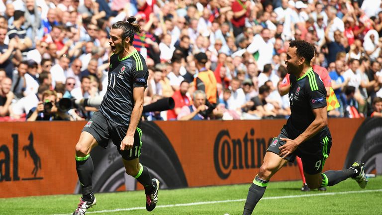 Gareth Bale of Wales celebrates 