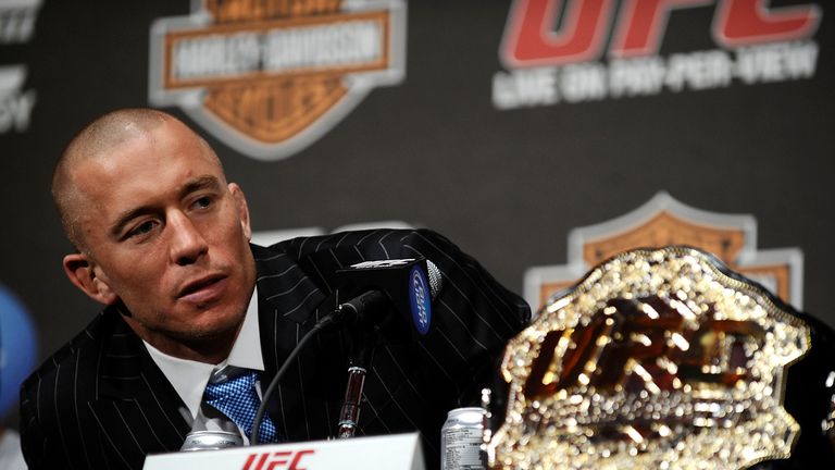 Georges St-Pierre of Montreal, Quebec, Canada speaks at a press conference for UFC 111 at Radio City Music Hall on March 24, 2010 in 