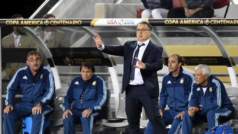 Argentina's coach Gerardo Martino gestures during a Copa America clash with Chile