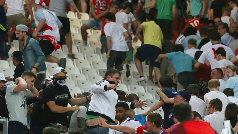 Fights between Russian and England fans after the match in Marseille