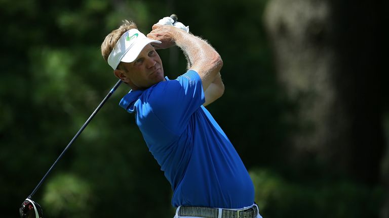 Billy Hurley III plays a shot from the third tee during the third round of the Quicken Loans National at Congressional Country Club