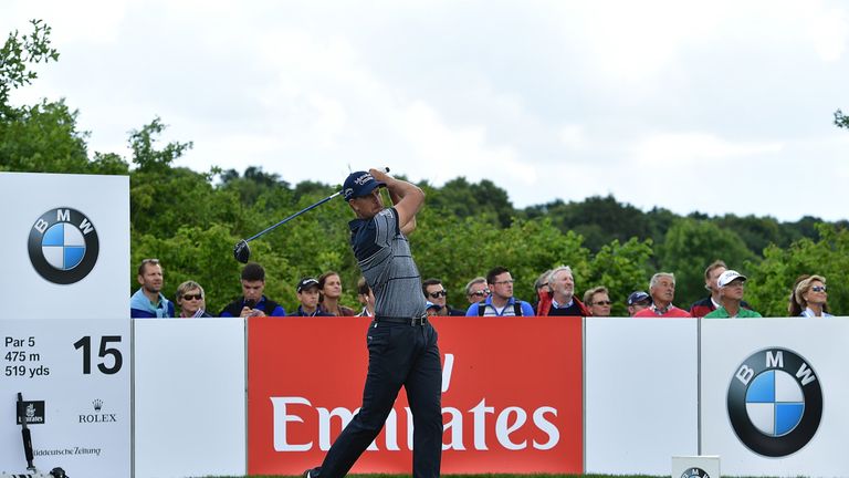 Henrik Stenson of Sweden tees off during the rain delayed third round of the BMW International Open at Gut Larchenhof