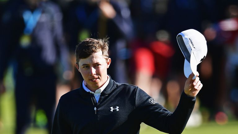 Matthew Fitzpatrick of England waves to the fans on the 18th hole during the final round of the Nordea Masters at Bro Hof Slott