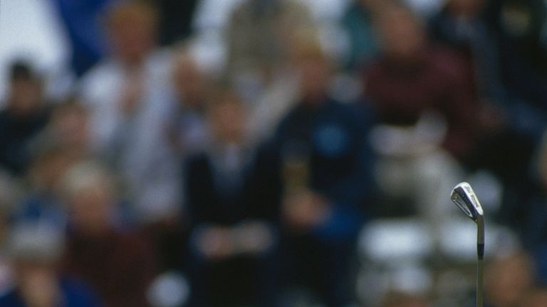 TURNBERRY - JULY 18:  Greg Norman of Australia plays a shot as he breaks the course record with a score of 63 during the second round of the 1986 British O