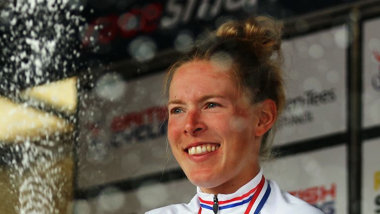 STOCKTON-ON-TEES, ENGLAND - JUNE 26:  Hannah Barnes of Canyon - SRAM celebrates winning the Women's 2016 National Road Championships on June 26, 2016 in St